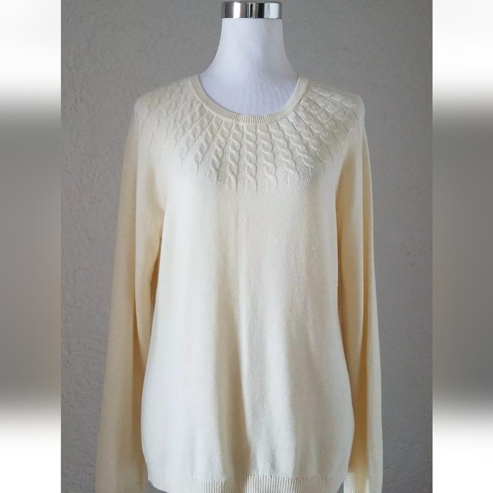 NEW Talbots Women's Sweater Pullover Top Knit Ivory Cotton Size Large 12-14